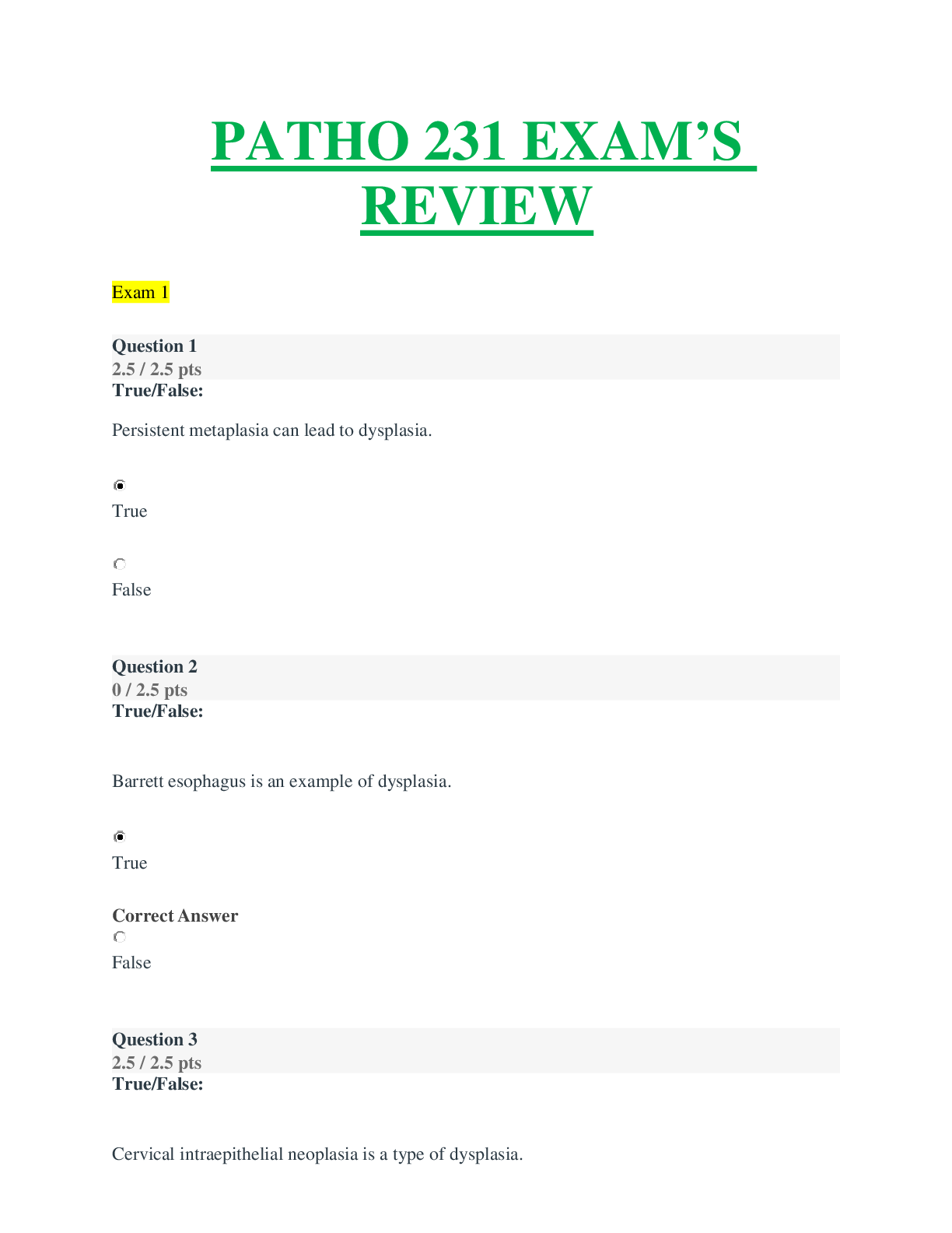 Preview image for PORTAGE LEARNING BIO 231 PATHOPHYSIOLOGY EXAM'S 1-10 REVIEW QUESTIONS AND ANSWERS COMPLETE GUIDE SOLUTION.